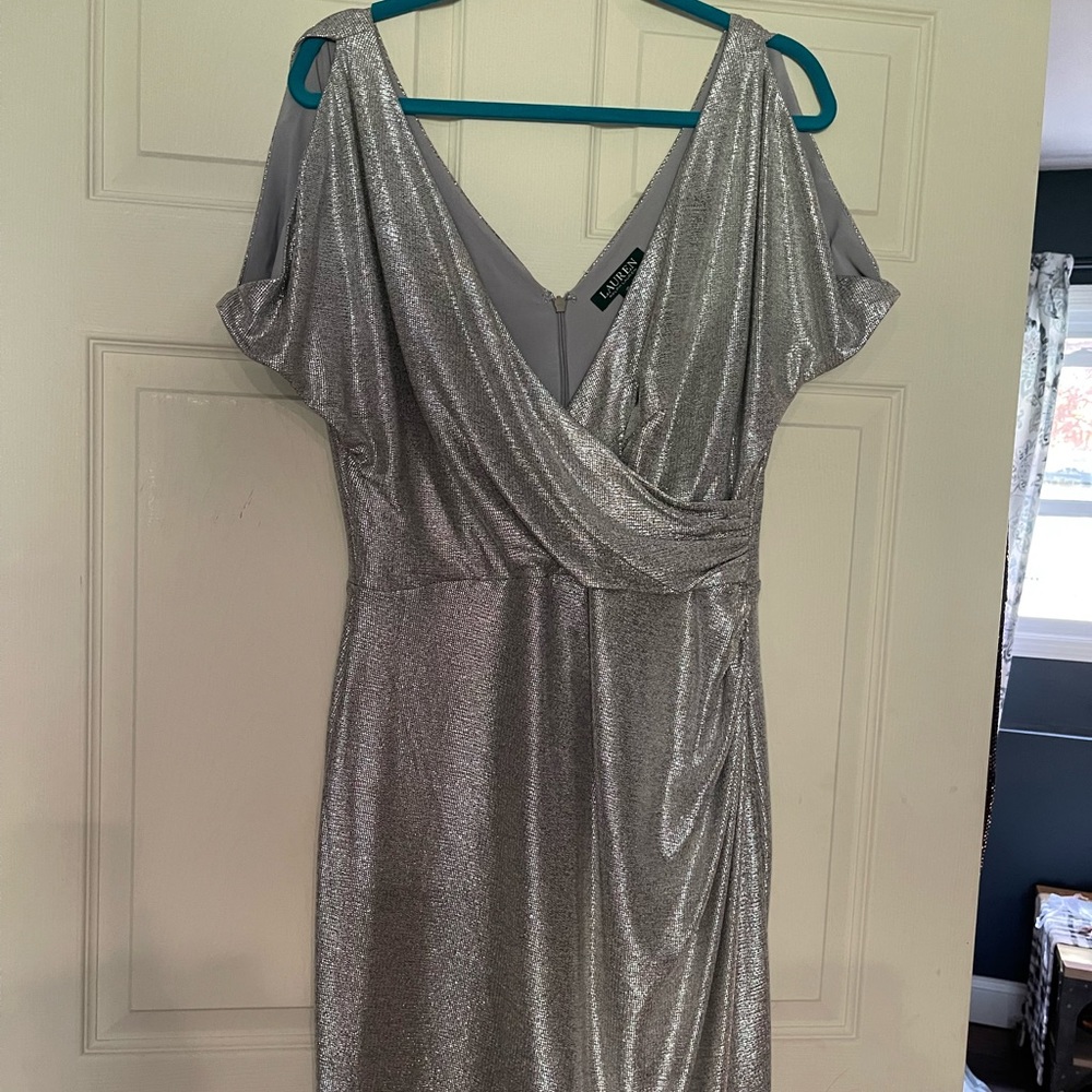 Lauren by Ralph Lauren Silver faux wrap dress